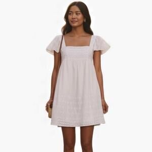 NWT CAARA White Eyelet Mini Dress A-Line Flutter Sleeve M Coquette Cottagecore